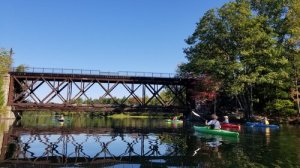 a train crossing a bridge over a body of water