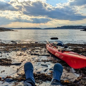 A seakayak and a view of the ocean
