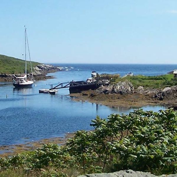 View looking out to sea from Damariscove's sheltered harbor