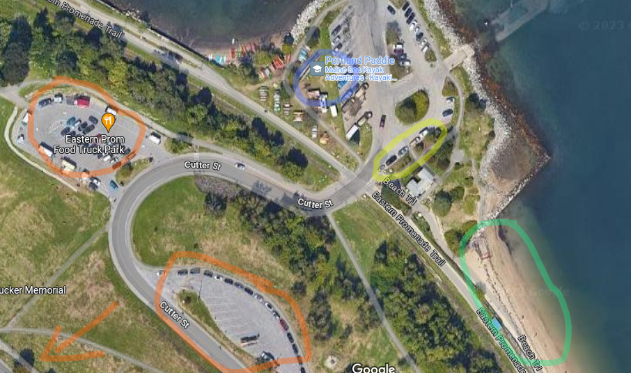 color coded guide for parking at the East End Beach
