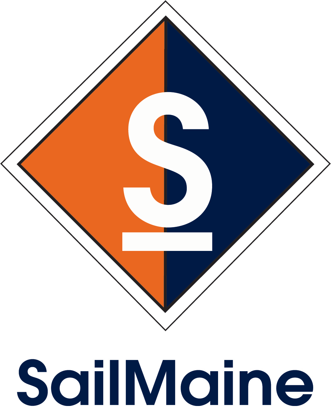 logo, company name: Sail Maine. An S on an orange and blue diamond.