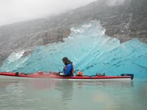 a group of people riding skis on a body of water