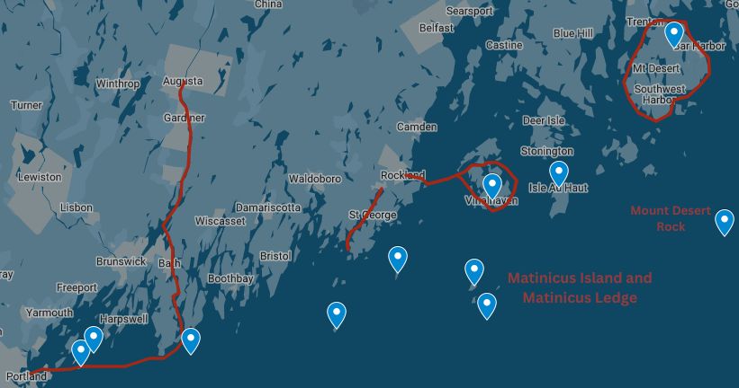 A map showing long distance paddling routes and remote islands