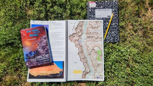 A photo showing books used in the trip planning process