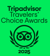 Tripadvisor Travelers' Choice Awards 2025 logo on a green background.