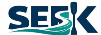 Logo with the word 'SEAK' featuring a wave and paddle.
